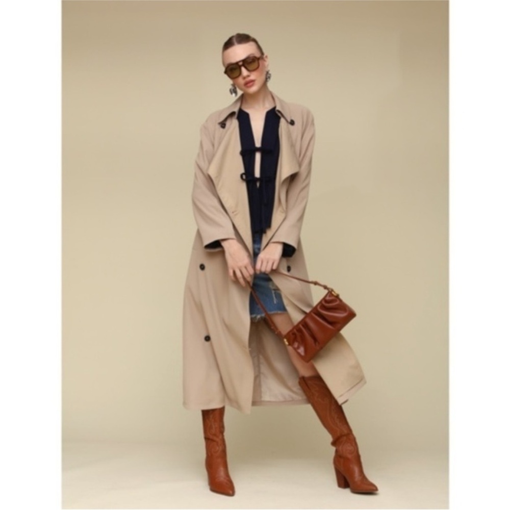 Last Chance! New Avec Les Filles Waterfall Maxi Trench Coat Khaki XS